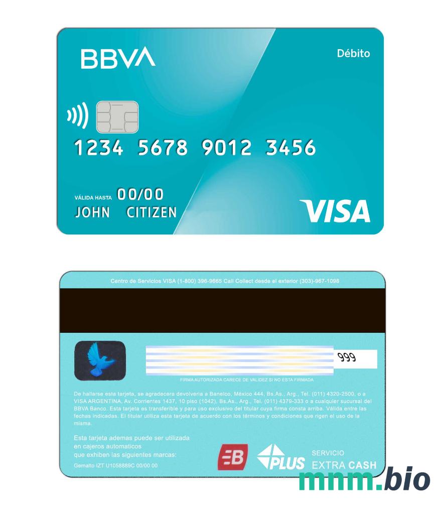 Argentina BBVA bank Visa Debit karta w pełni edytowalne PSD